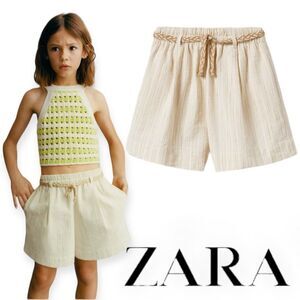 ZARA Kids | Ecru | STRIPED DRAWSTRING SHORTS